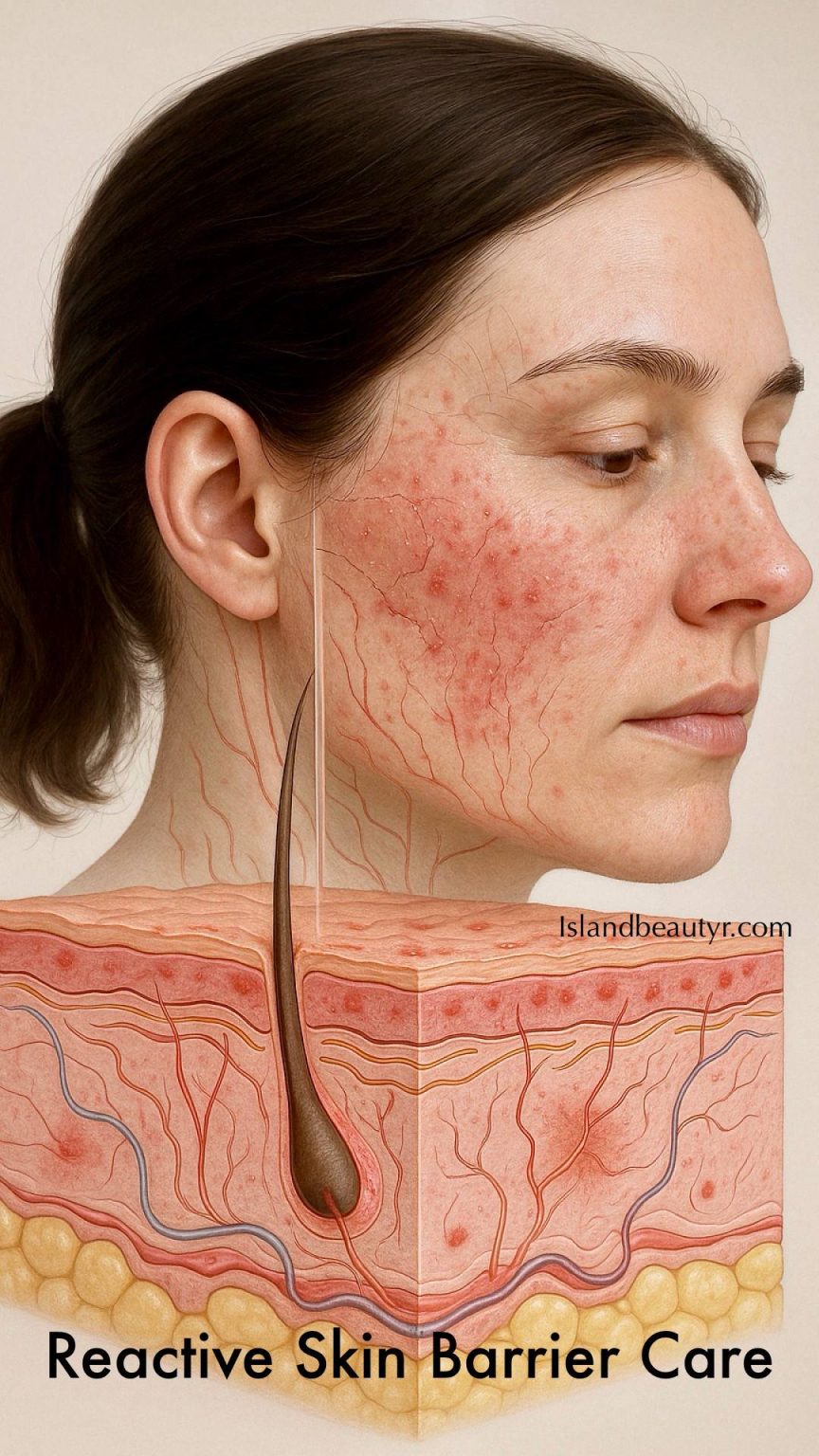 Reactive Skin Barrier Care concept showing calm, balanced sensitive skin and a healthy protective barrier