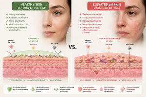 Comparison of healthy skin pH and elevated skin pH associated with acne development