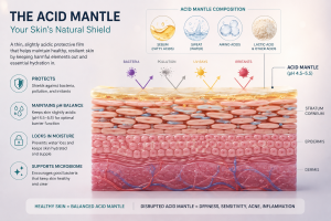 Illustration of the skin acid mantle protecting the skin barrier from external stressors