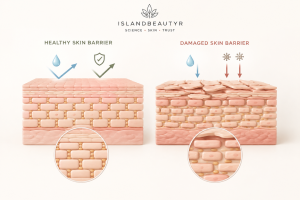Skin barrier structure showing skin cells, lipids, and protective barrier function