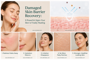 Damaged skin barrier recovery with visible signs of skin healing and repair process