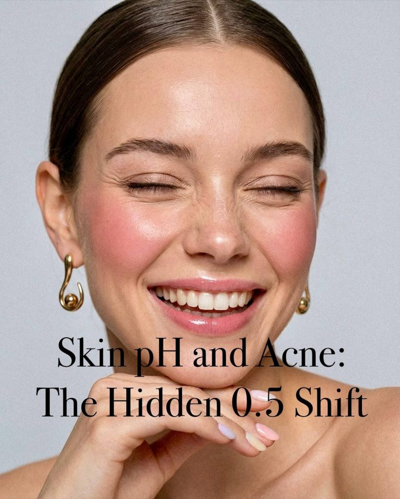 Skin pH and acne development showing how a 0.5 pH shift weakens the skin barrier