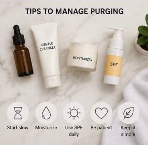 Skincare routine for reducing retinol irritation and purging effects