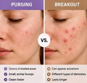 Retinol Purging vs breakout key differences infographic comparison
