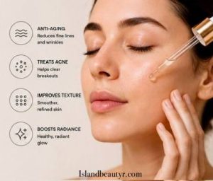 Retinol benefits for beginners including wrinkle reduction, acne improvement, smoother skin texture, and brighter skin tone.