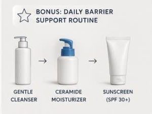 Daily skincare routine featuring cleanser, ceramide moisturizer, and sunscreen for a healthy skin barrier