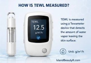 Dermatology device measuring Transepidermal Water Loss (TEWL) to evaluate skin barrier health and moisture loss.