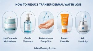 Science-backed ways to reduce Transepidermal Water Loss (TEWL) using ceramide moisturizers, gentle cleansing, sunscreen, and proper hydration.