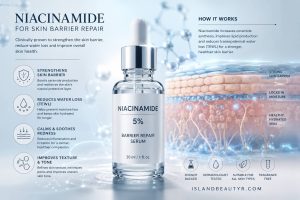 Niacinamide for Skin Barrier Repair serum helping strengthen the skin barrier, improve hydration, increase ceramide production, and reduce transepidermal water loss