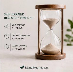 Skin barrier repair recovery timeline from mild to severe barrier damage