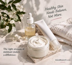 Skincare products and moisturizer illustrating the right amount of moisture for healthy skin