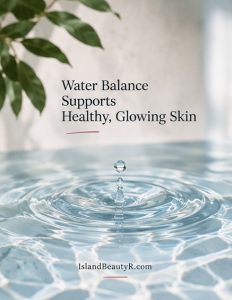 Water balance and skin hydration concept showing how moisture supports healthy glowing skin
