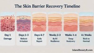 skin barrier recovery timeline showing stages of damaged skin repair and barrier healing