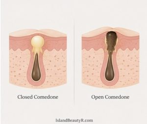 Closed comedone forming inside a clogged hair follicle beneath the skin