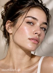 Woman with visible closed comedones and small skin-colored bumps on the cheek